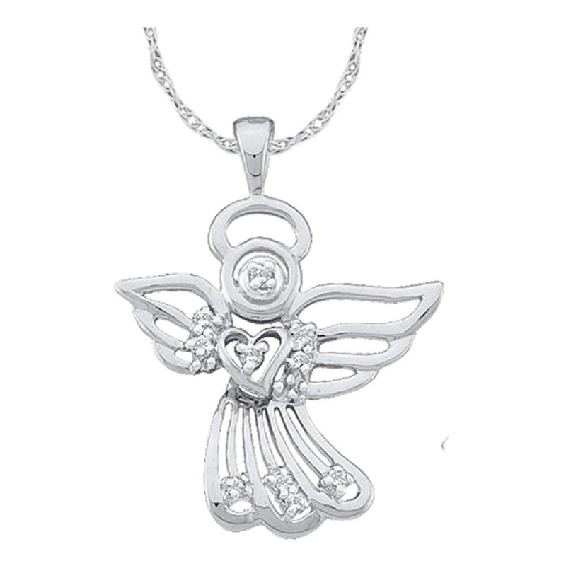 14kt White Gold Womens Round Diamond Guardian Angel Pendant 1/10 Cttw