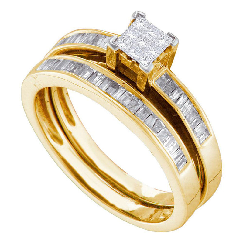 14kt Yellow Gold Princess Diamond Bridal Wedding Ring Band Set 1/2 Cttw