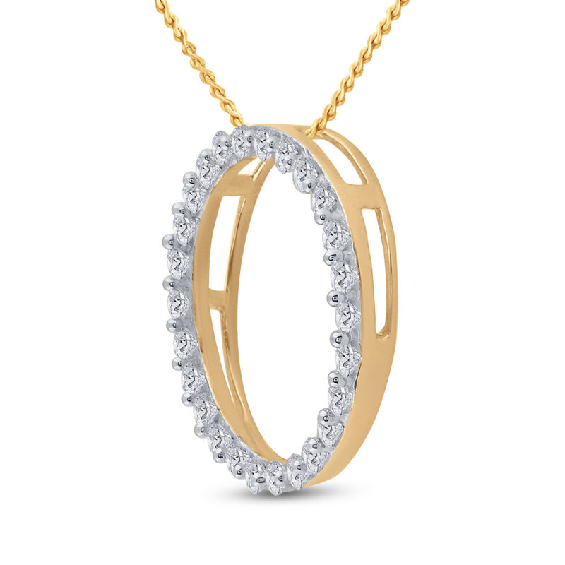 14kt Yellow Gold Womens Round Diamond Circle Outline Pendant 1/2 Cttw