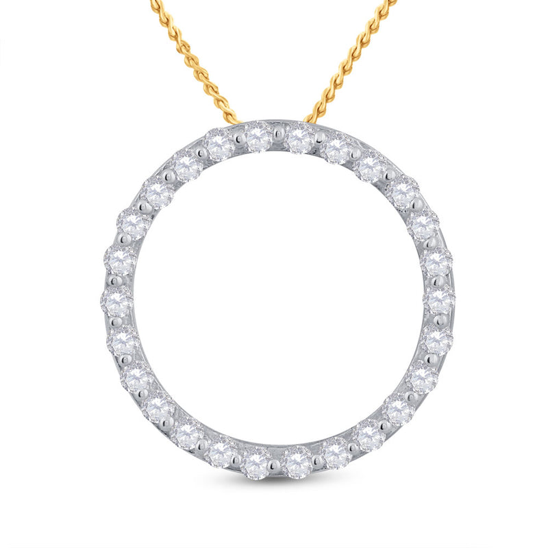 14kt Yellow Gold Womens Round Diamond Circle Outline Pendant 1/2 Cttw