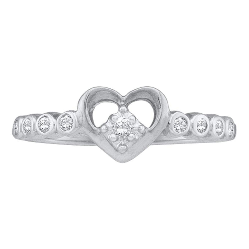 10kt White Gold Womens Round Diamond Slender Heart Ring 1/10 Cttw