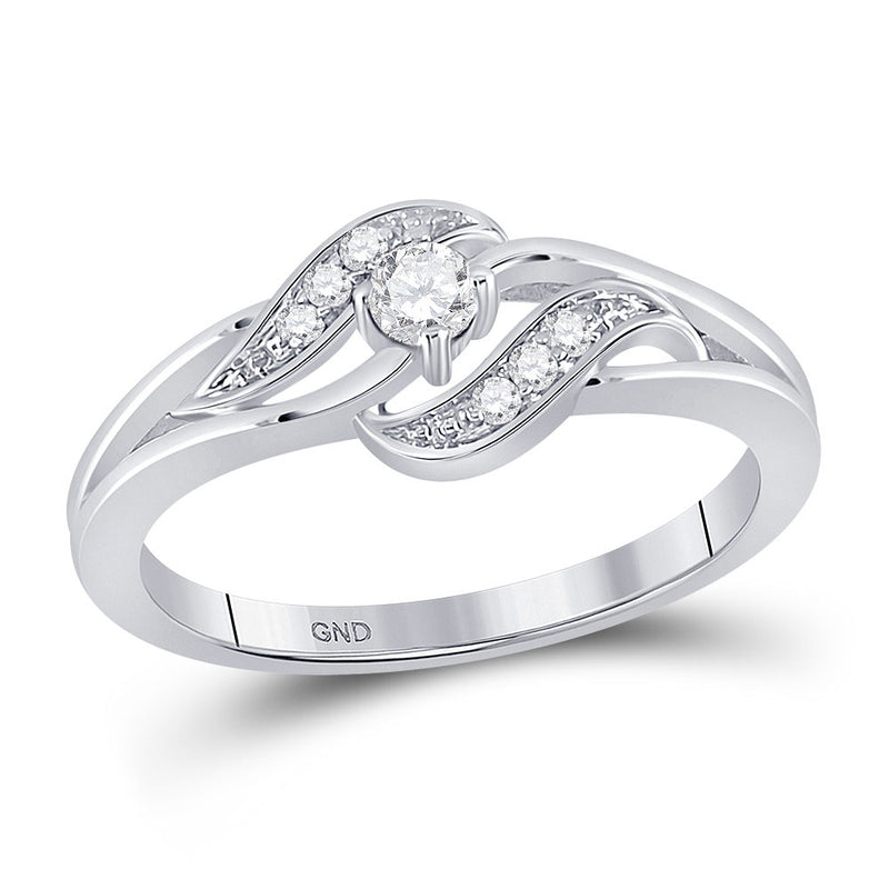 14kt White Gold Womens Round Diamond Solitaire Promise Ring 1/6 Cttw