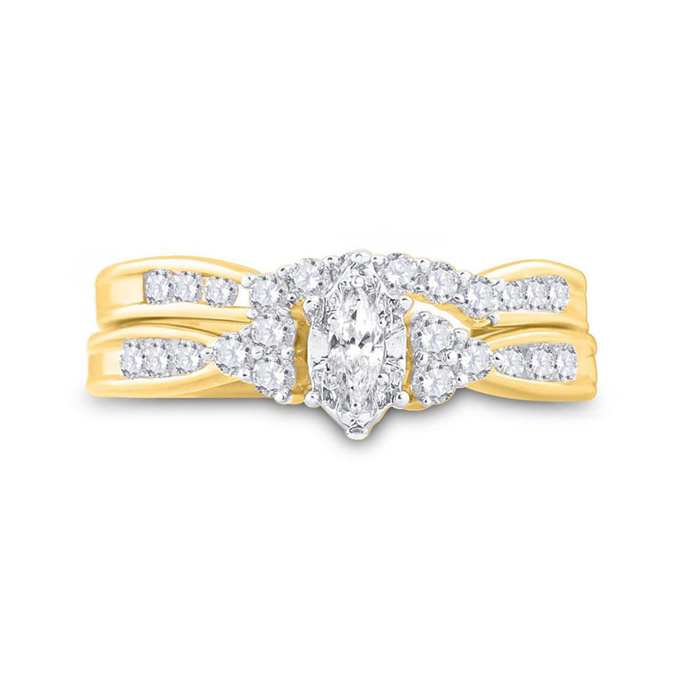 14kt Yellow Gold Marquise Diamond Bridal Wedding Ring Band Set 1/2 Cttw