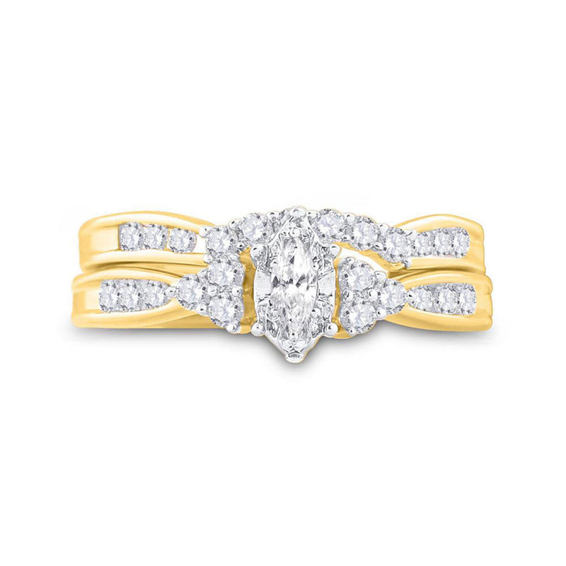 14kt Yellow Gold Marquise Diamond Bridal Wedding Ring Band Set 1/2 Cttw