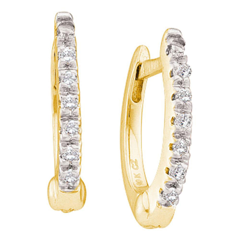 10kt Yellow Gold Womens Round Prong-set Diamond Single Row Hoop Earrings 1/12 Cttw