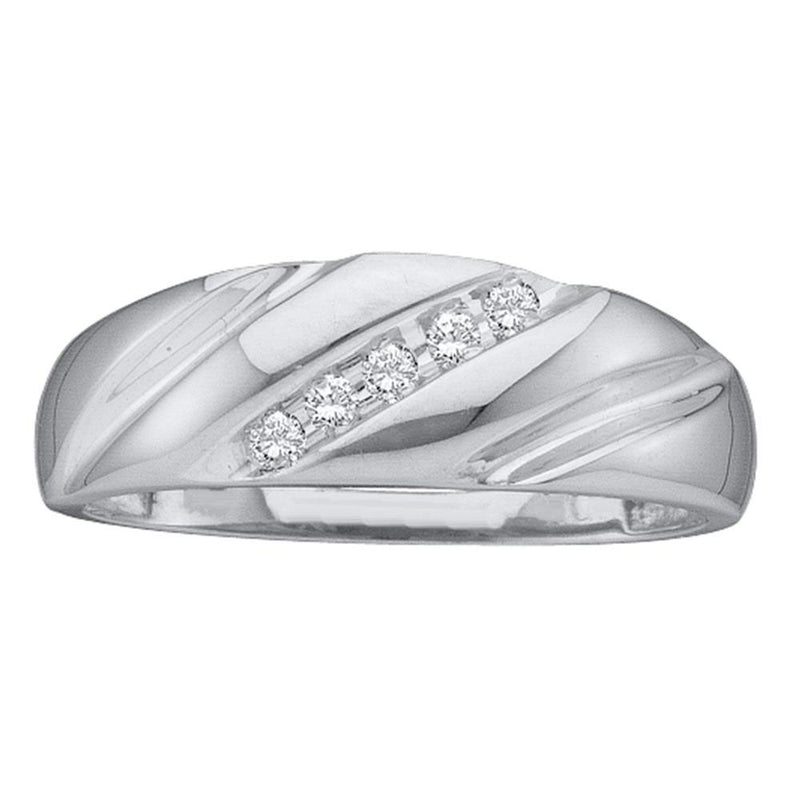 14kt White Gold Mens Round Diamond Wedding Band Ring 1/10 Cttw