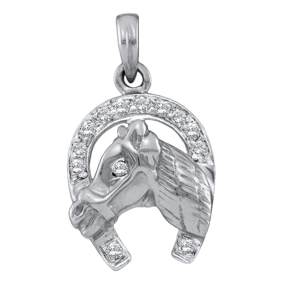 14kt White Gold Womens Round Diamond Lucky Horseshoe Pendant 1/10 Cttw