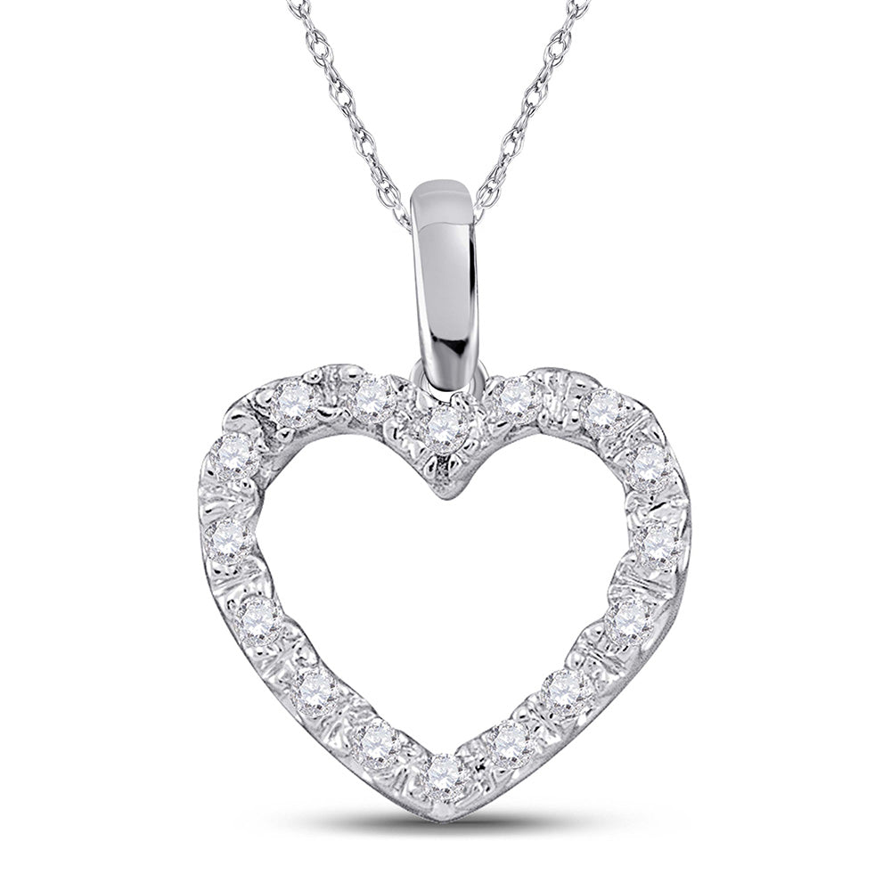 14kt White Gold Womens Round Diamond Heart Pendant 1/10 Cttw