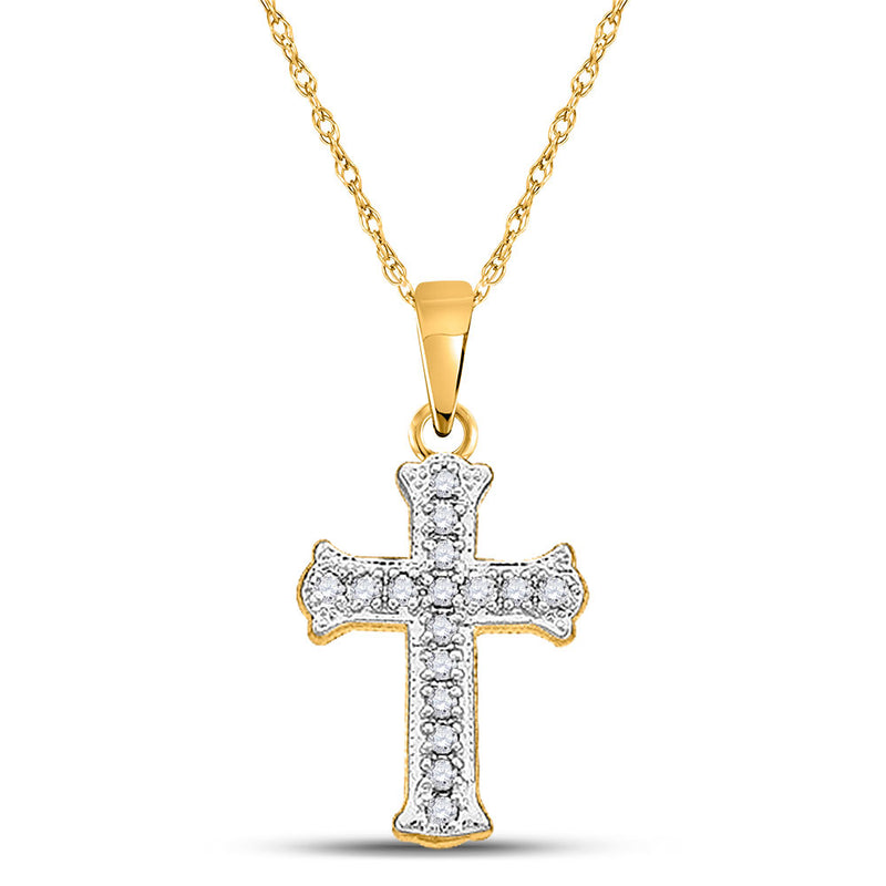 14kt Yellow Gold Womens Round Diamond Cross Pendant 1/12 Cttw