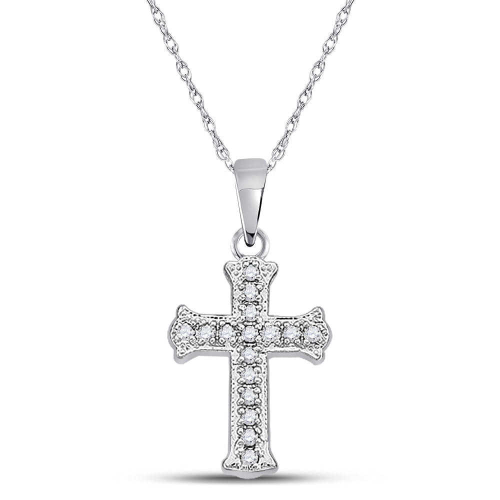 14kt White Gold Womens Round Diamond Cross Pendant 1/12 Cttw