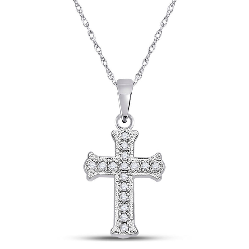 14kt White Gold Womens Round Diamond Cross Pendant 1/12 Cttw