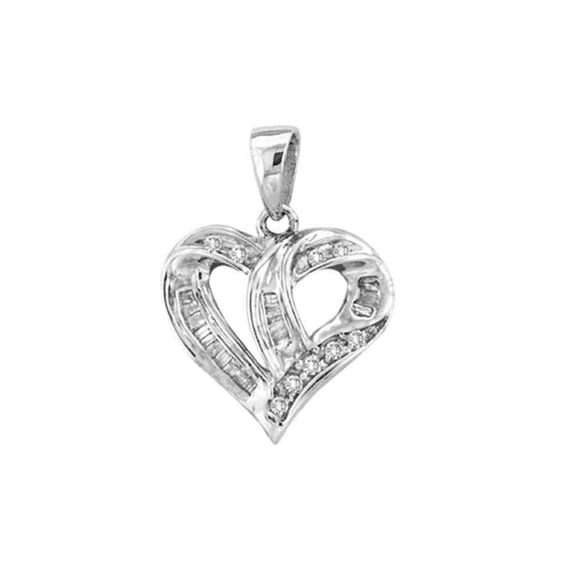 14kt White Gold Womens Round Diamond Small Heart Pendant 1/4 Cttw