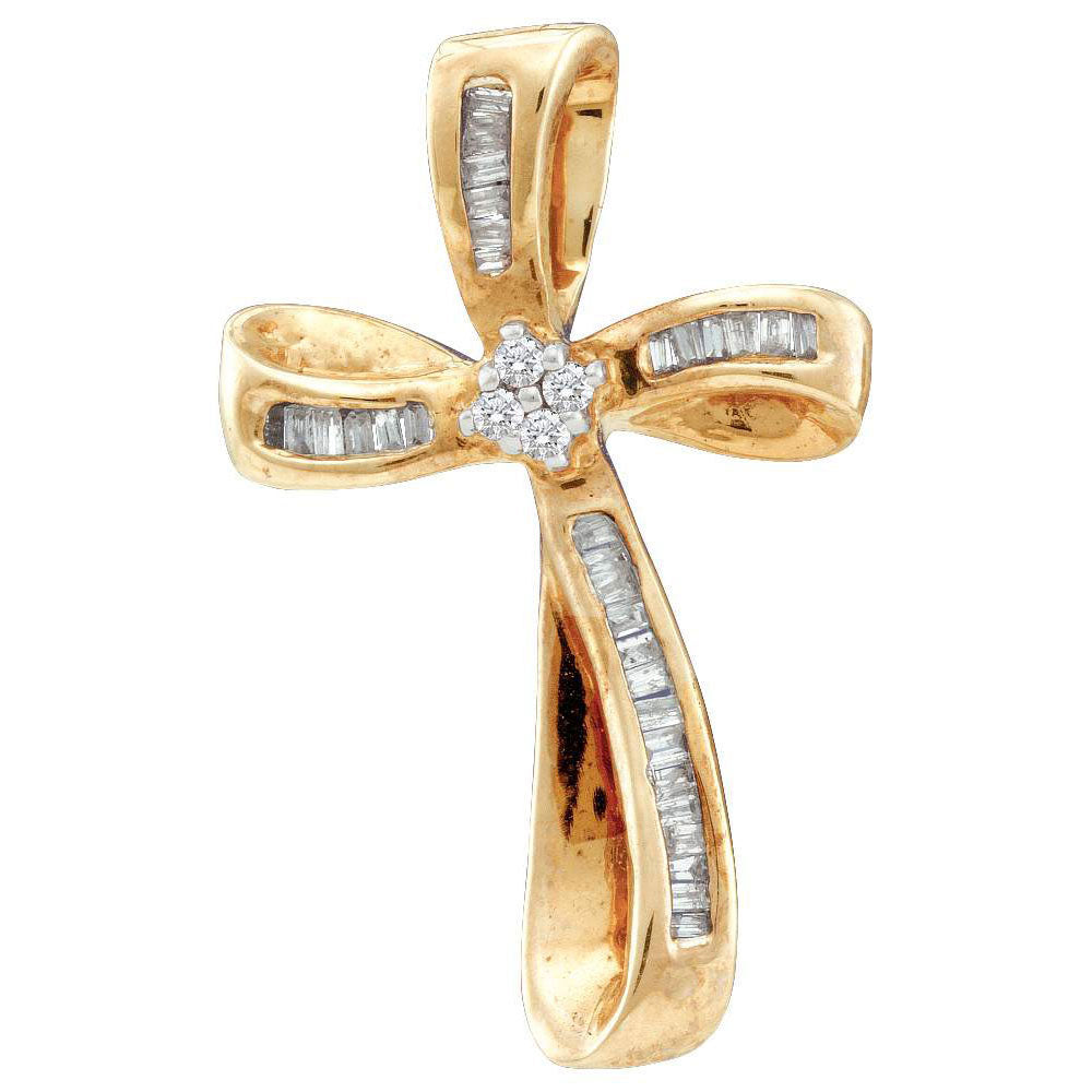 14kt Yellow Gold Womens Round Diamond Cross Pendant 1/4 Cttw