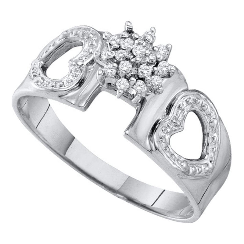 14kt White Gold Womens Round Diamond Heart Ring 1/10 Cttw