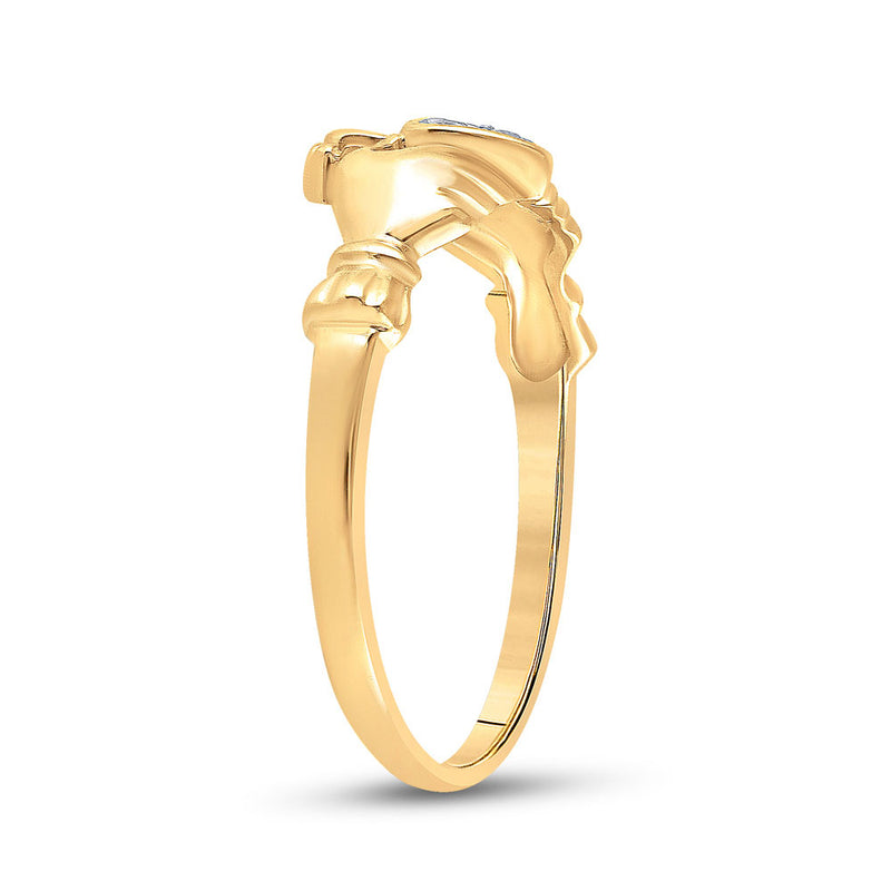 14kt Yellow Gold Womens Round Diamond Claddagh Heart Ring .02 Cttw