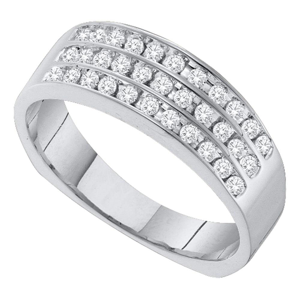 14kt White Gold Mens Round Pave-set Diamond Triple Row Wedding Band 1/2 Cttw