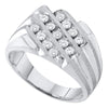 10kt White Gold Mens Round Diamond 3-Row Cluster Ring 1/2 Cttw