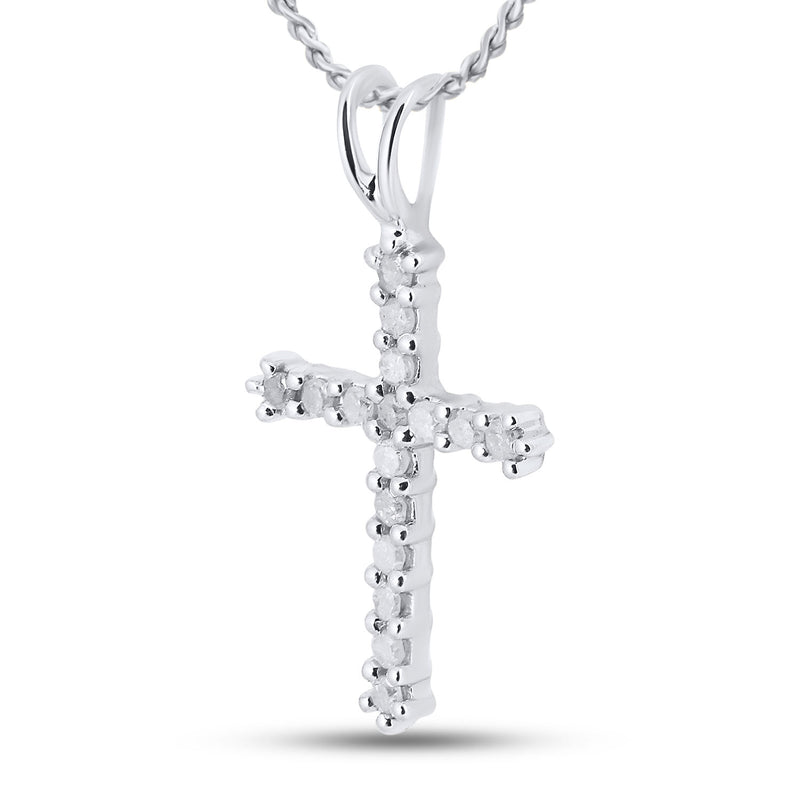 10kt White Gold Womens Round Diamond Cross Pendant 1/4 Cttw