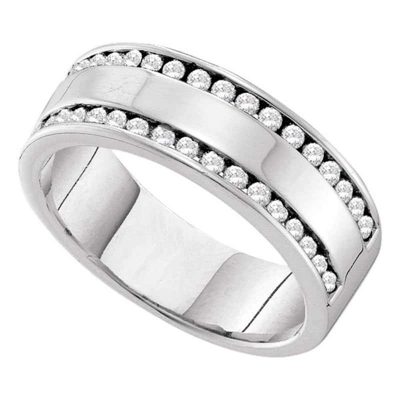 14kt White Gold Womens Round Channel-set Diamond Double Row Wedding Band 1/2 Cttw