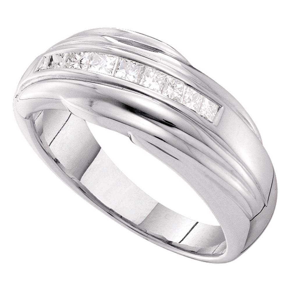 14kt White Gold Mens Princess Channel-set Diamond Single Row Wedding Band 1/2 Cttw