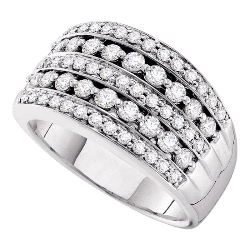 14kt White Gold Womens Round Diamond Striped Fashion Band Ring 1 Cttw