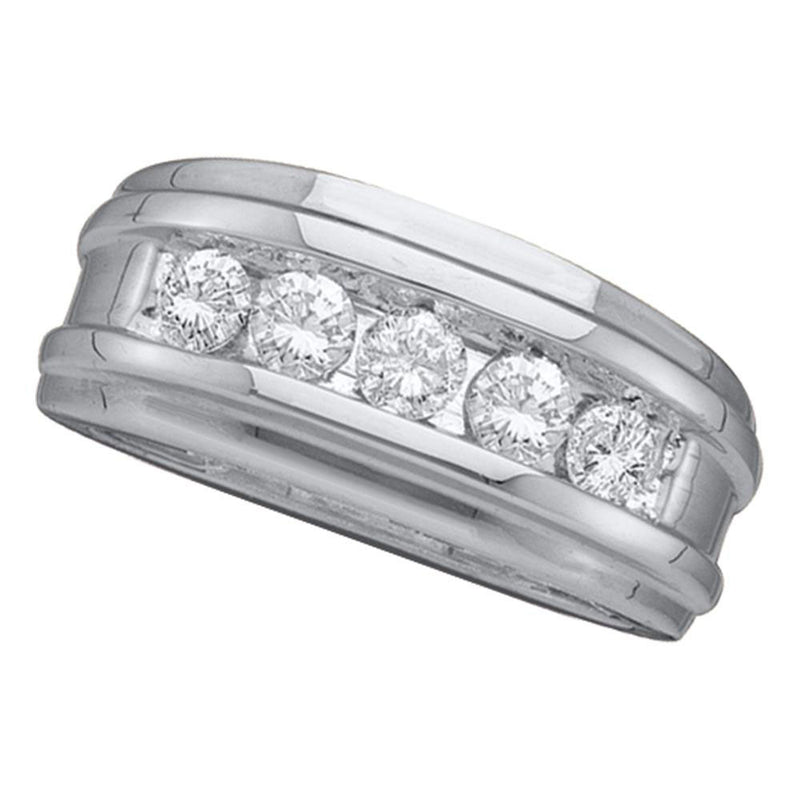 14kt White Gold Mens Round Diamond Wedding Band Ring 1 Cttw