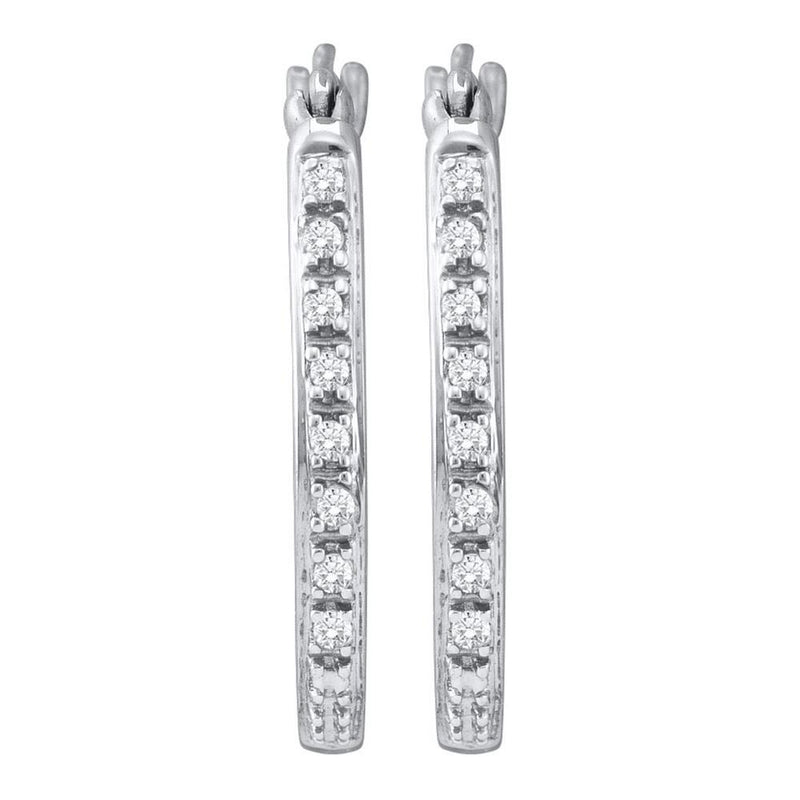 10kt White Gold Womens Round Diamond Slender Single Row Hoop Earrings 1/8 Cttw