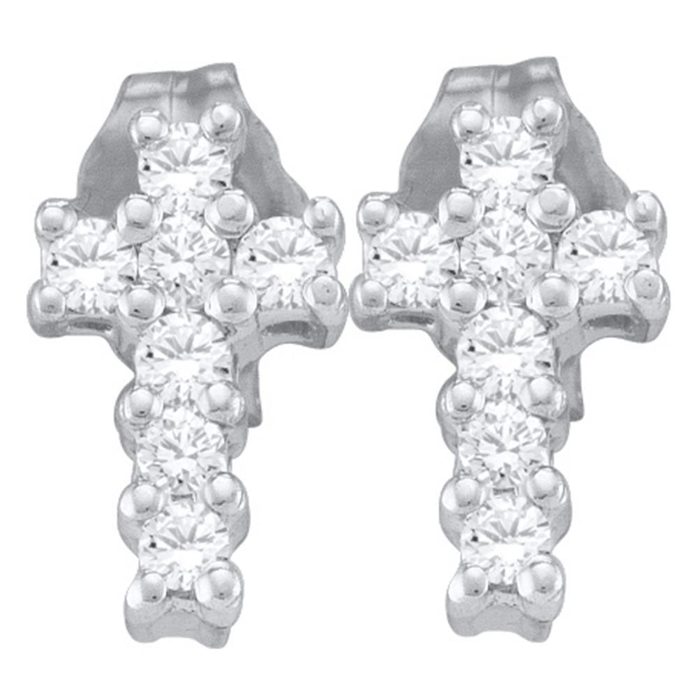 10kt White Gold Womens Round Diamond Cross Earrings 1/4 Cttw