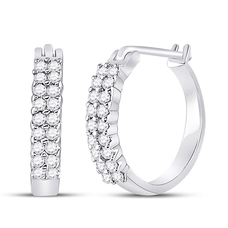 10kt White Gold Womens Round Pave-set Diamond Huggie Hoop Earrings 1/4 Cttw