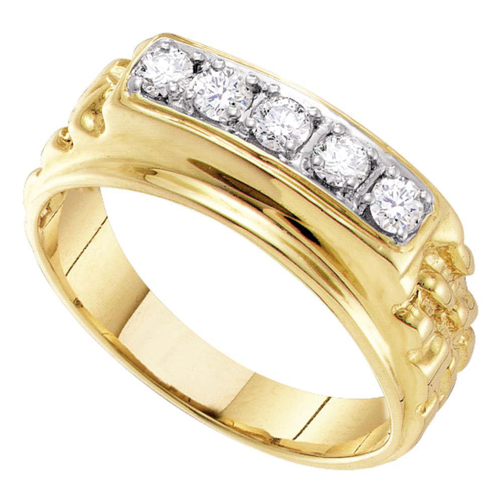 10kt Yellow Gold Mens Round Diamond Single Row Nuggest Band Ring 1/2 Cttw