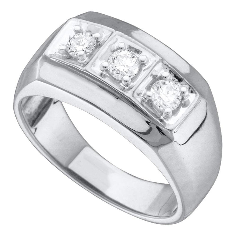 10kt White Gold Mens Round Diamond 3-stone Fashion Band Ring 1/2 Cttw