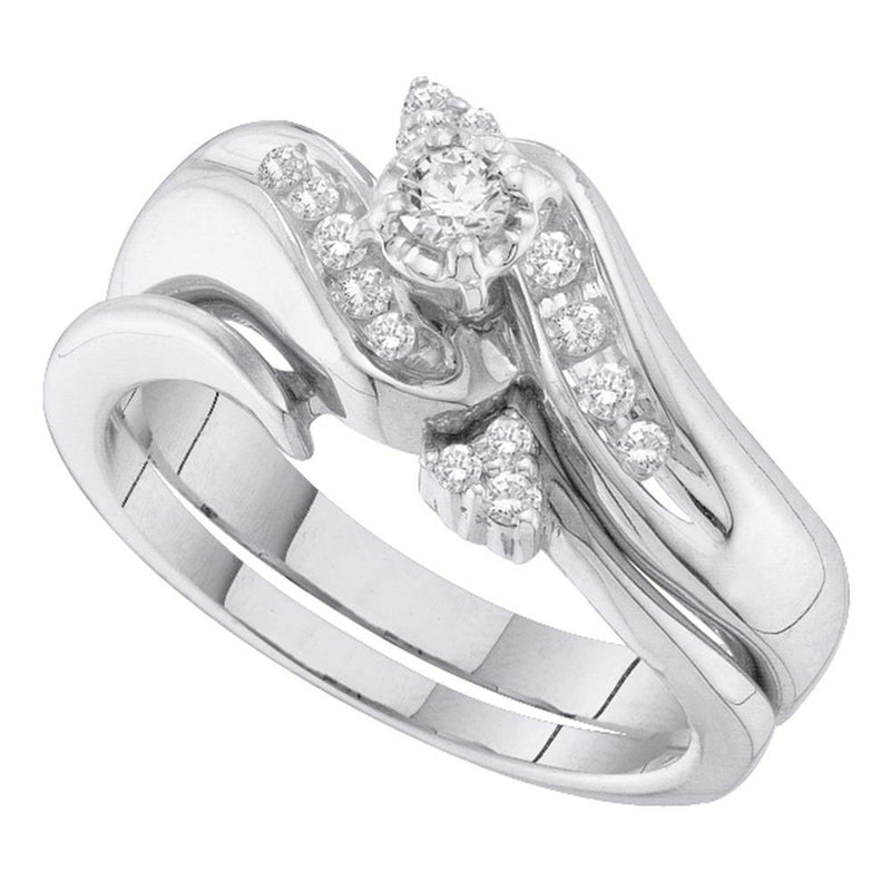 10kt White Gold Round Diamond Bridal Wedding Ring Band Set 1/4 Cttw