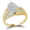 10kt Yellow Gold Womens Round Prong-set Diamond Oval Cluster Ring 1/5 Cttw