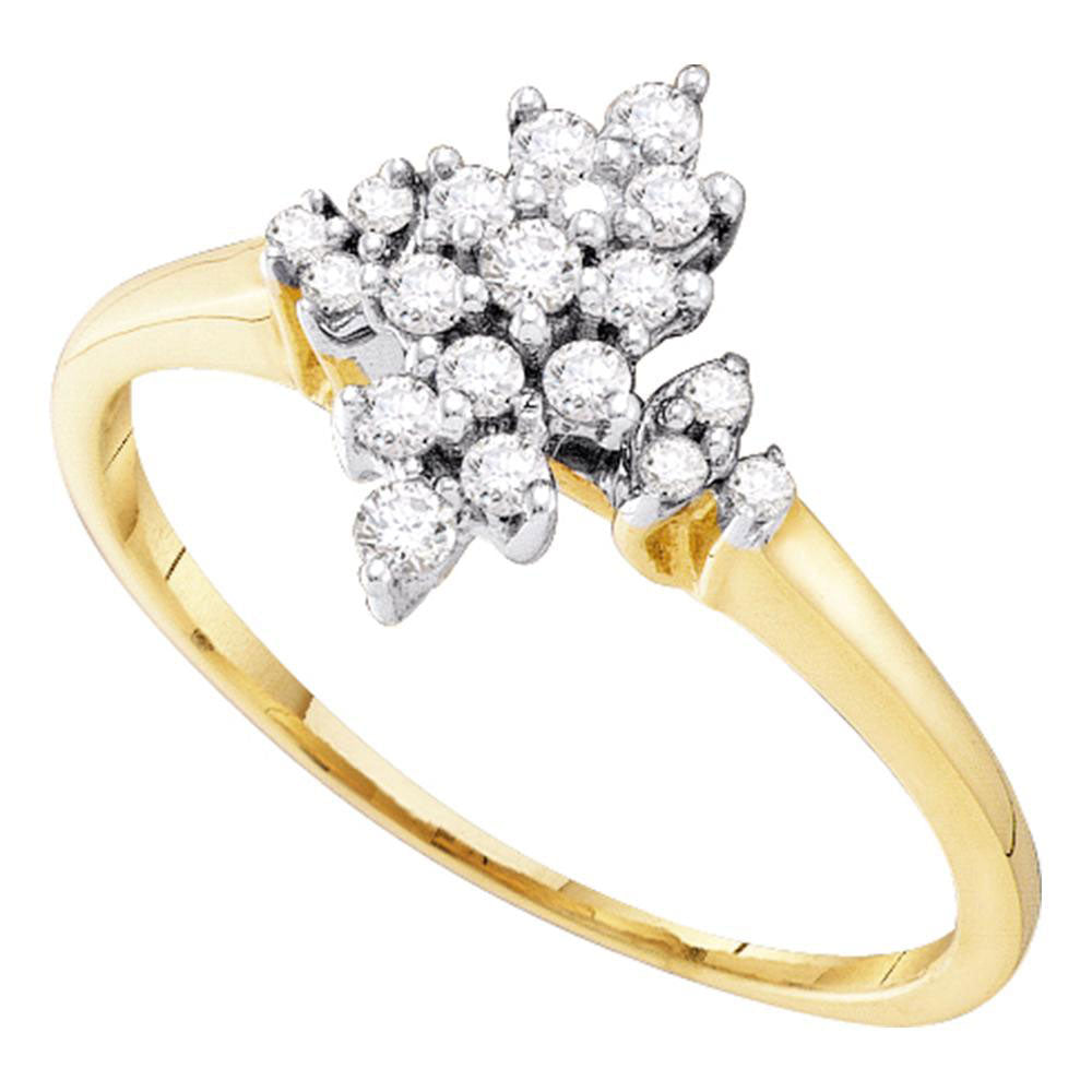 10kt Yellow Gold Womens Round Prong-set Diamond Oval Cluster Ring 1/4 Cttw