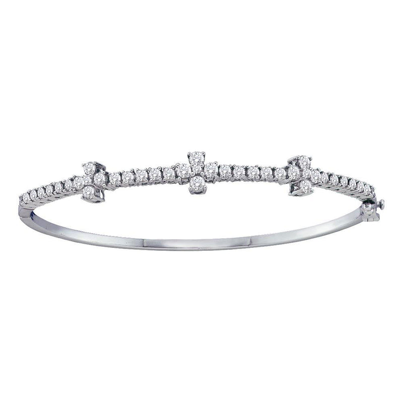 14kt White Gold Womens Round Diamond Pave-set Bangle Bracelet 1-1/2 Cttw