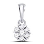 14kt White Gold Womens Round Diamond Flower Cluster Pendant 1/4 Cttw