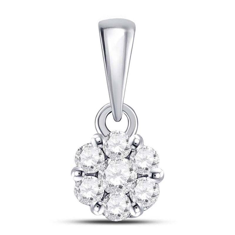 14kt White Gold Womens Round Diamond Flower Cluster Pendant 1/4 Cttw