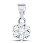 14kt White Gold Womens Round Diamond Flower Cluster Pendant 1/3 Cttw