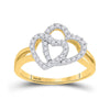 14kt Yellow Gold Womens Round Diamond Double Heart Ring 1/4 Cttw