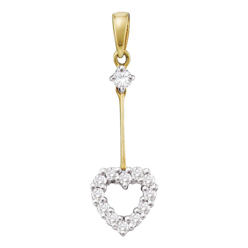 14kt Yellow Gold Womens Round Diamond Dangle Heart Pendant 1/5 Cttw