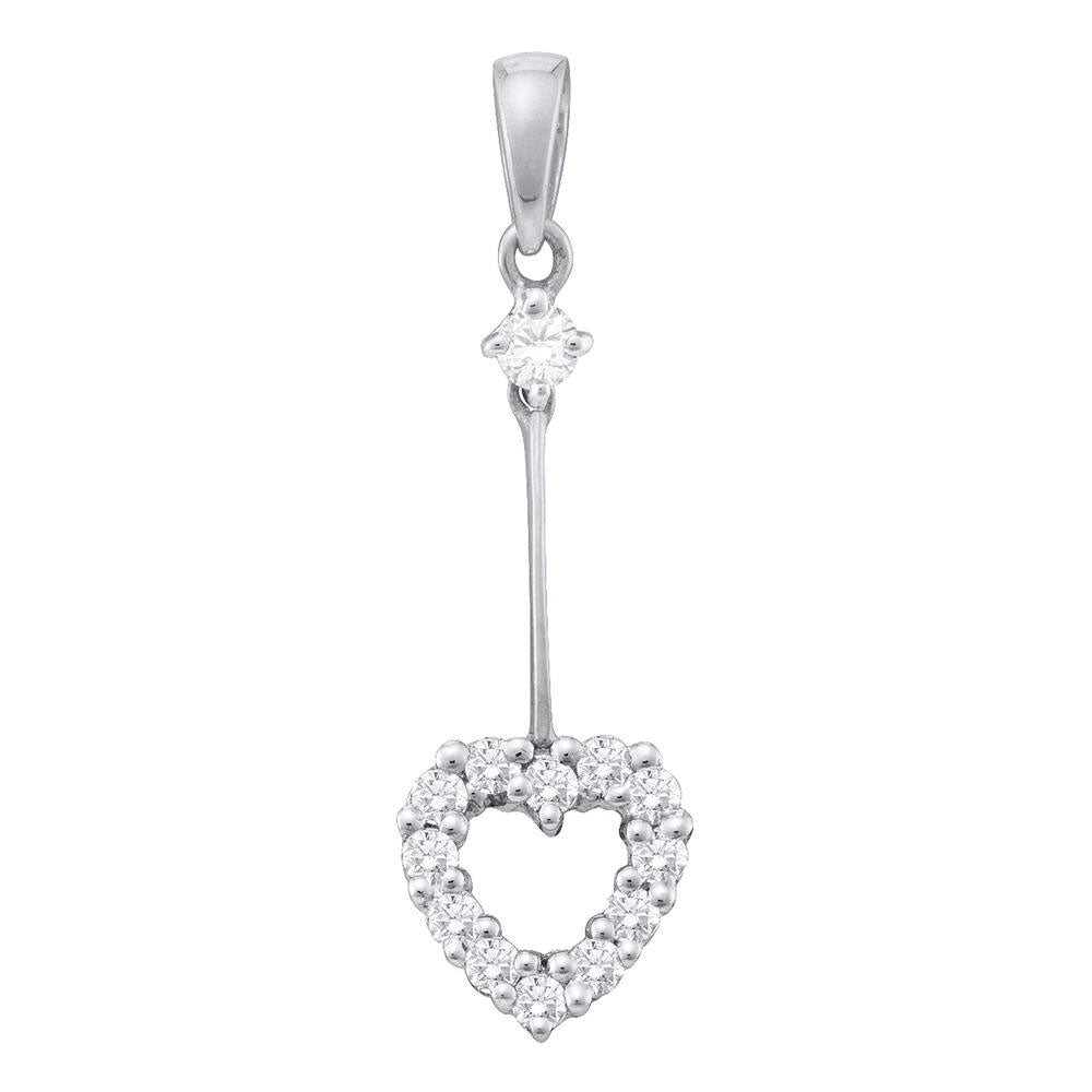 14kt White Gold Womens Round Diamond Dangle Heart Pendant 1/5 Cttw