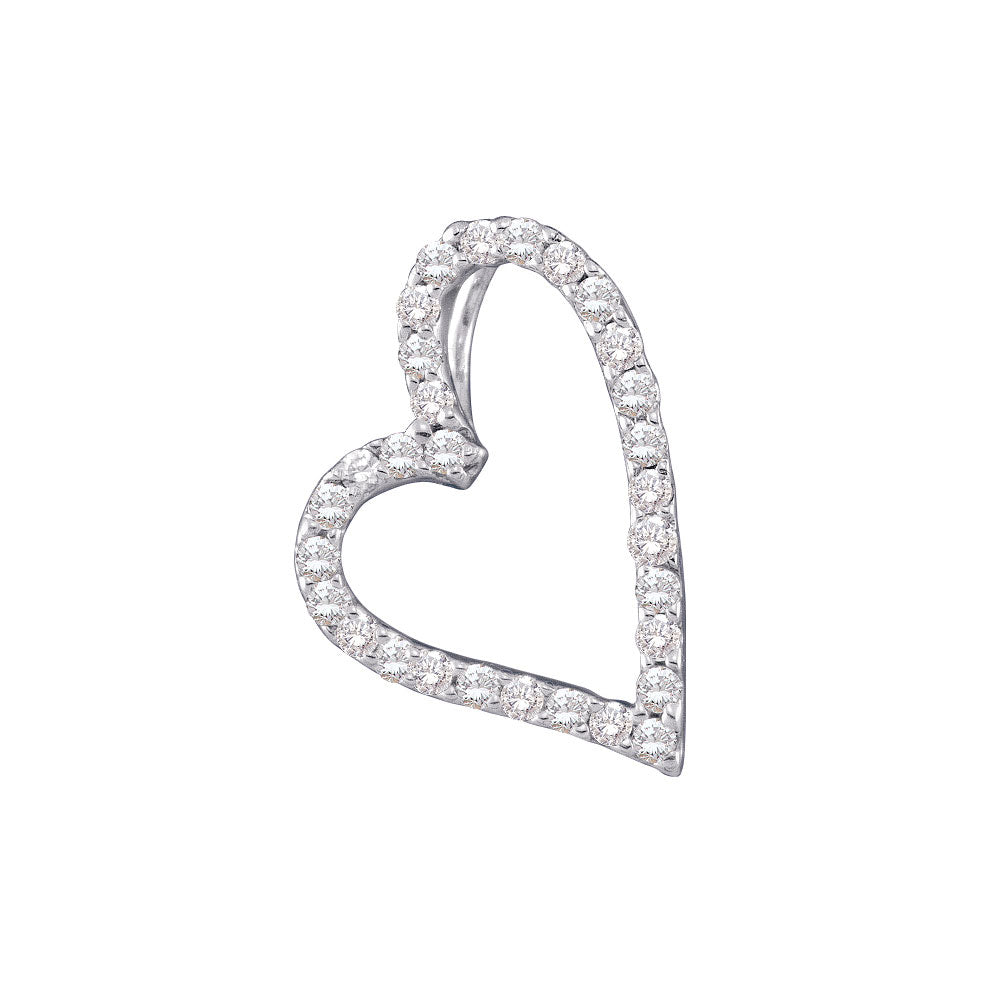 14kt White Gold Womens Round Diamond Sideways Heart Frame Pendant 1/5 Cttw