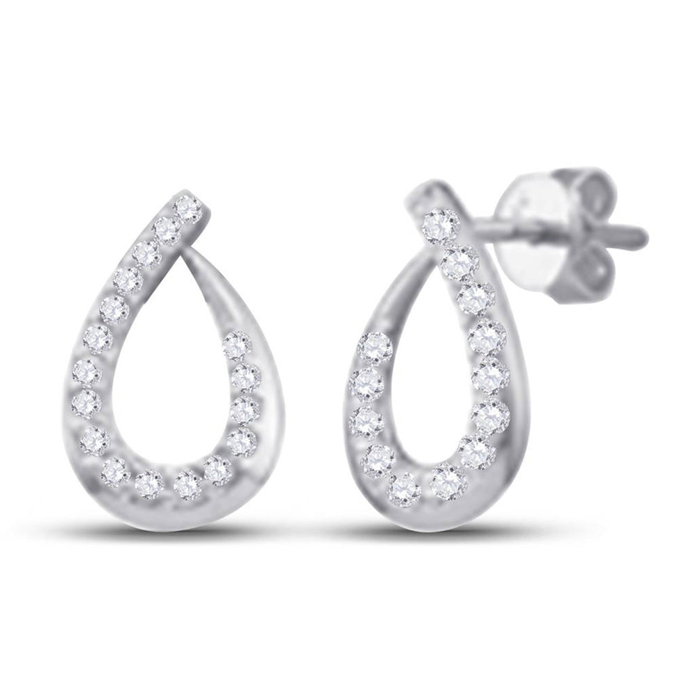 14kt White Gold Womens Round Diamond Teardrop Earrings 1/4 Cttw