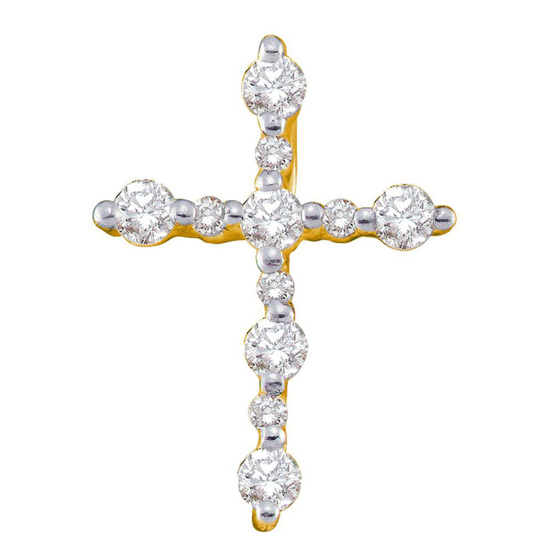 14kt Yellow Gold Womens Round Diamond Simple Cross Religious Pendant 1/3 Cttw