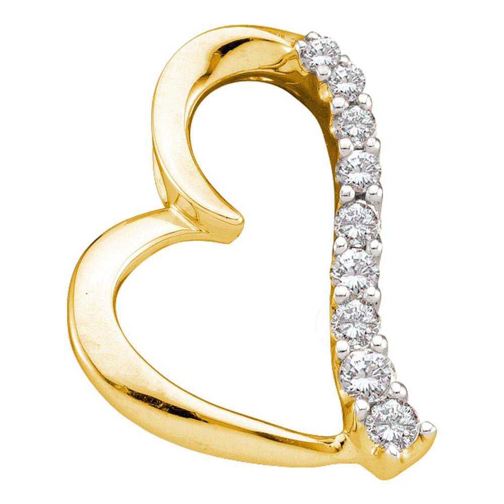 14kt Yellow Gold Womens Round Diamond Heart Pendant 1/4 Cttw