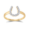 10kt Yellow Gold Womens Round Diamond Lucky Horseshoe Ring 1/20 Cttw