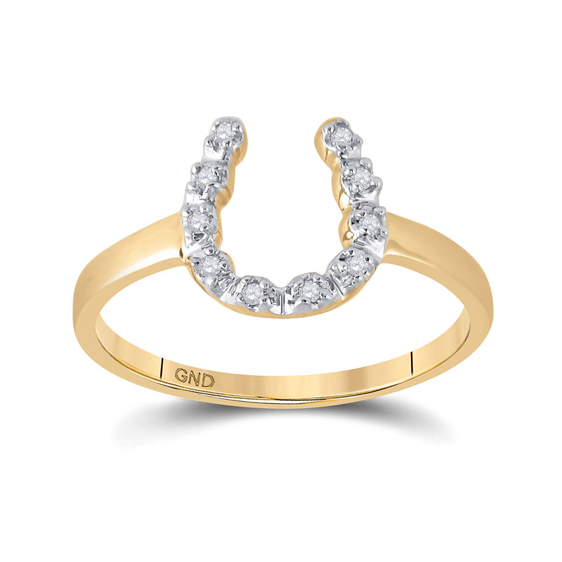 10kt Yellow Gold Womens Round Diamond Lucky Horseshoe Ring 1/20 Cttw