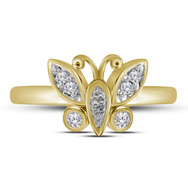 10kt Yellow Gold Womens Round Diamond Butterfly Bug Fashion Ring 1/10 Cttw