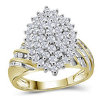 10kt Yellow Gold Womens Round Diamond Oval Cluster Ring 1 Cttw