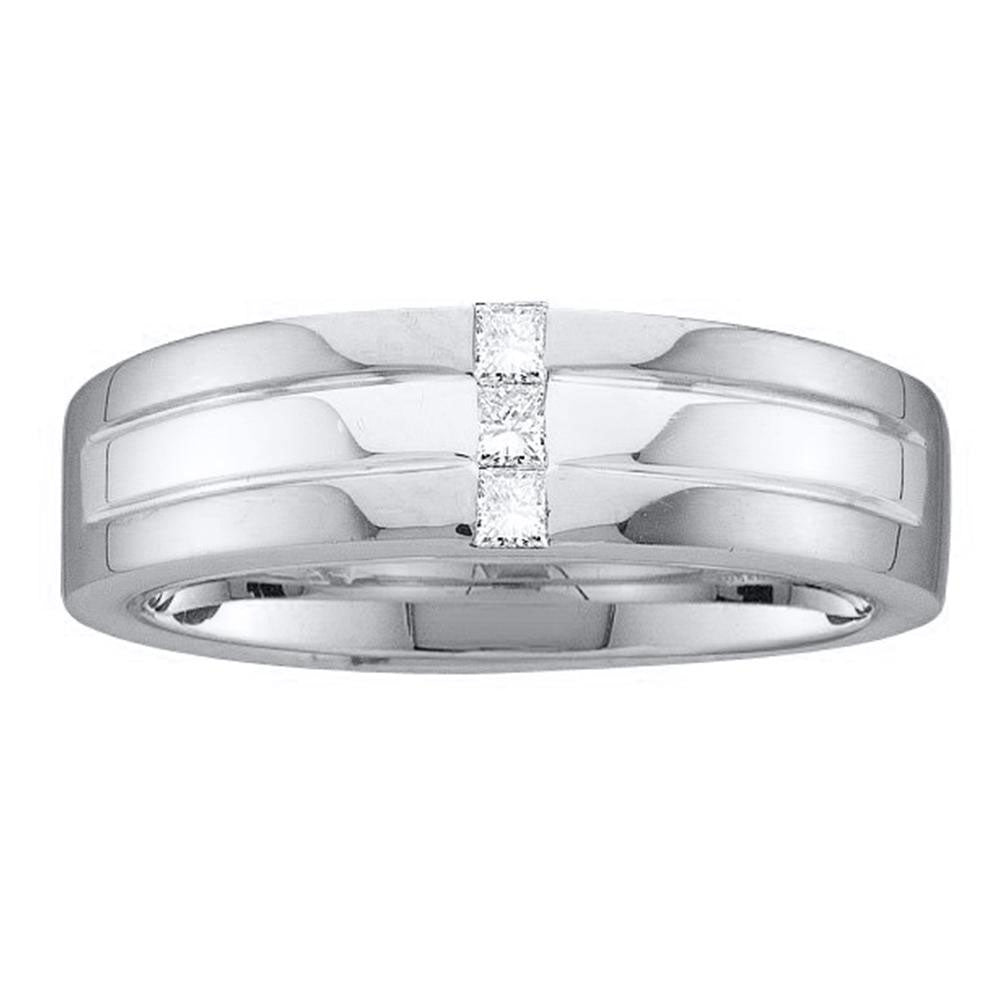 14kt White Gold Mens Princess Channel-set Diamond Single Row Wedding Band Ring 1/6 Cttw